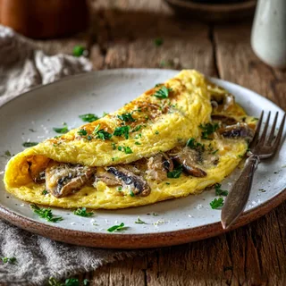 Omeleta de cogumelos e parmesão