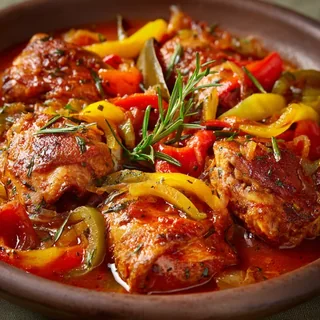Frango estufado com pimentos