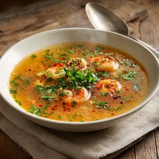 Sopa picante de camarão e gengibre